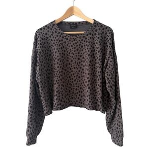 Blank Paige Women’s Cropped Lightweight Sweatshirt Gray Black Animal Print